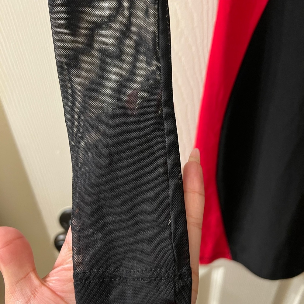 Symphony Black and Red Mesh-Sleeve Bodycon Dress - Picture 4 of 7